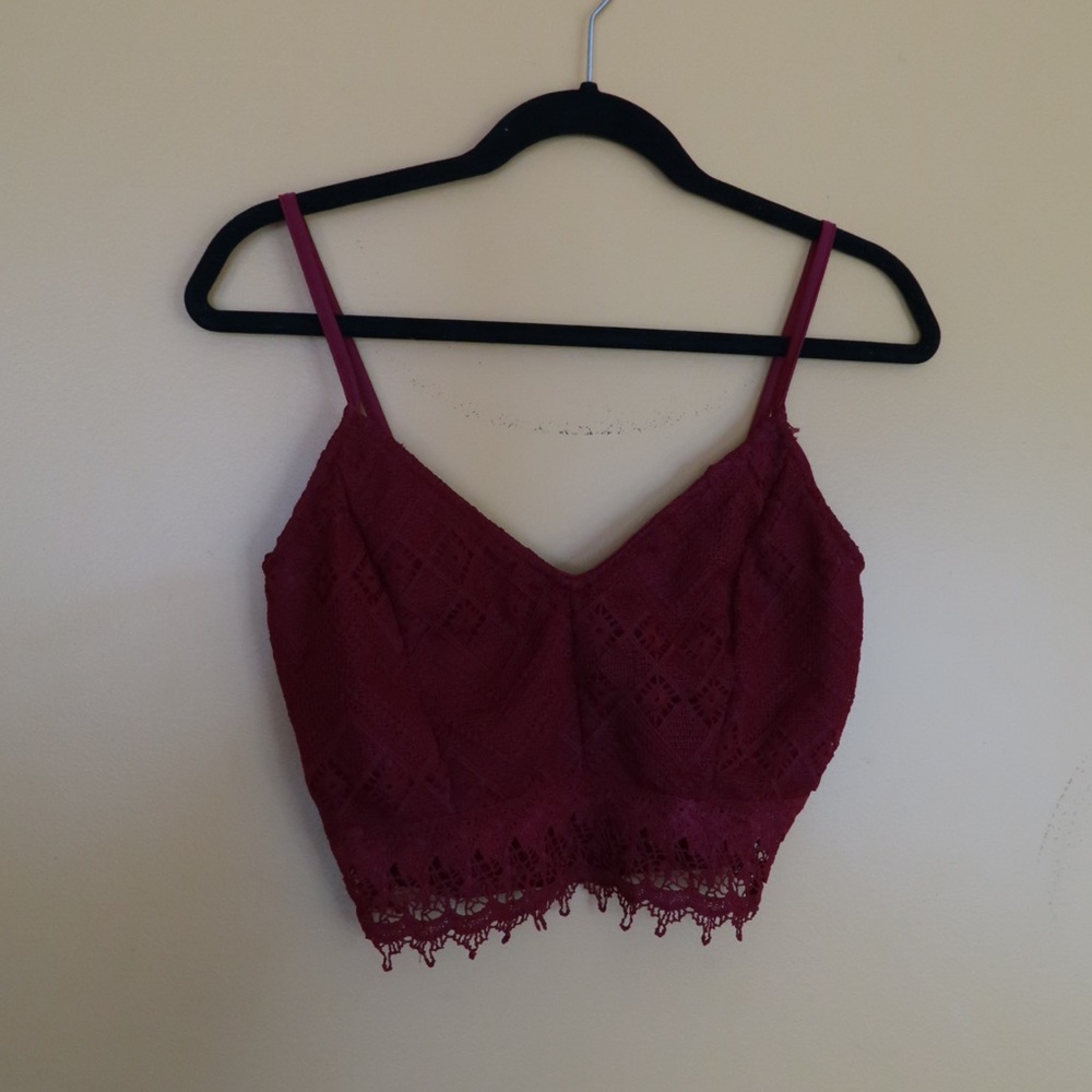 Burgundy Red Lace Crop Top